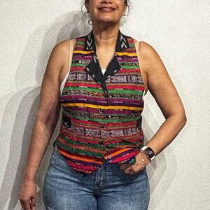 Grau Black Striped Vintage Vest Sz M